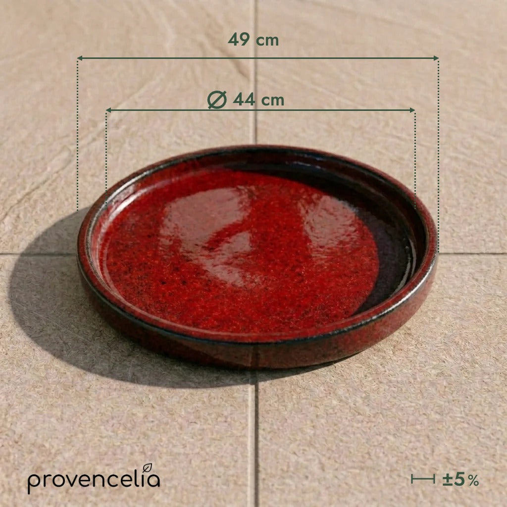 Platillo de 44 cm rojo tropical, vista superior con dimensiones
