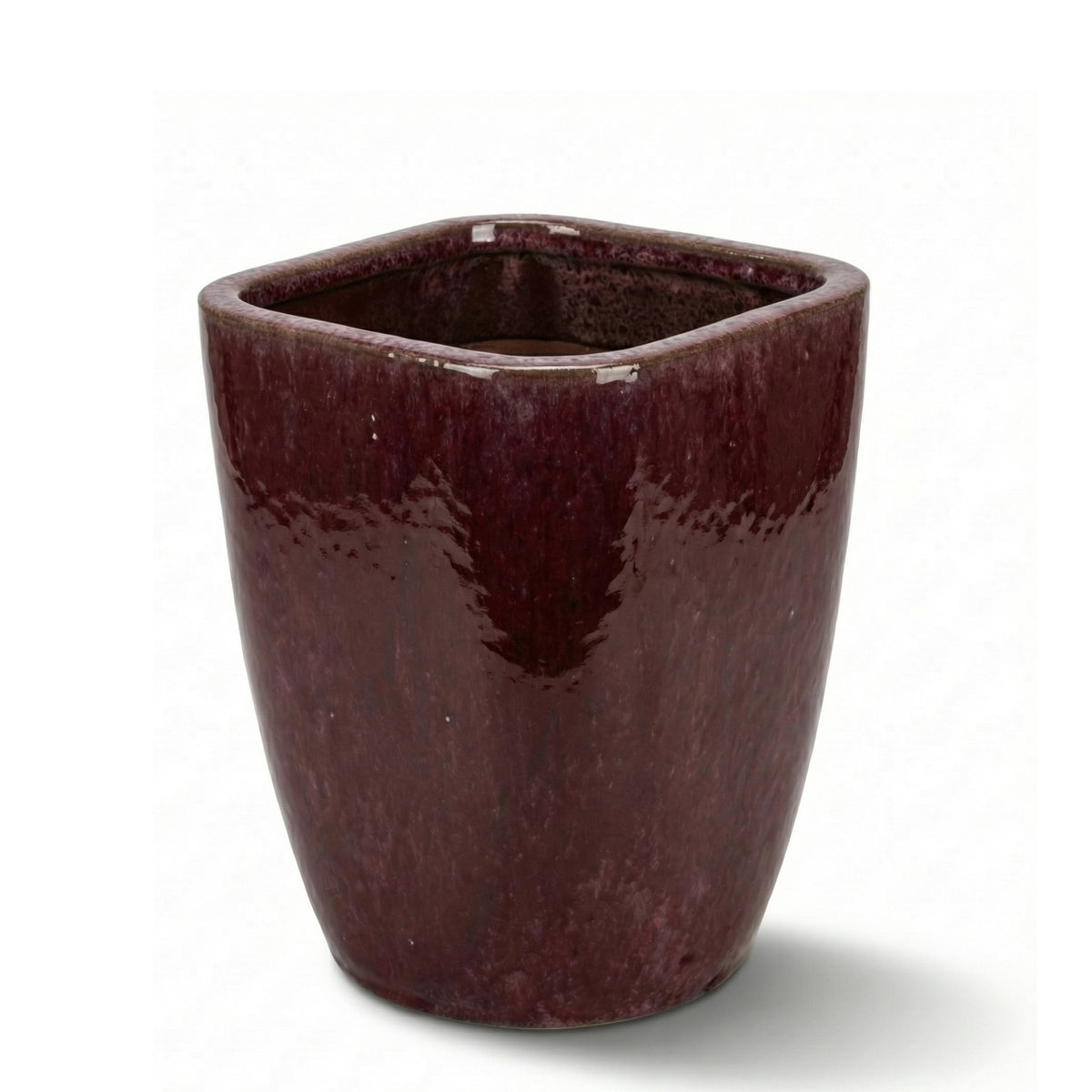 Pot Vauban rectangle 34x43 cm violet clair en terre cuite émaillée, vue de face sur fond blanc