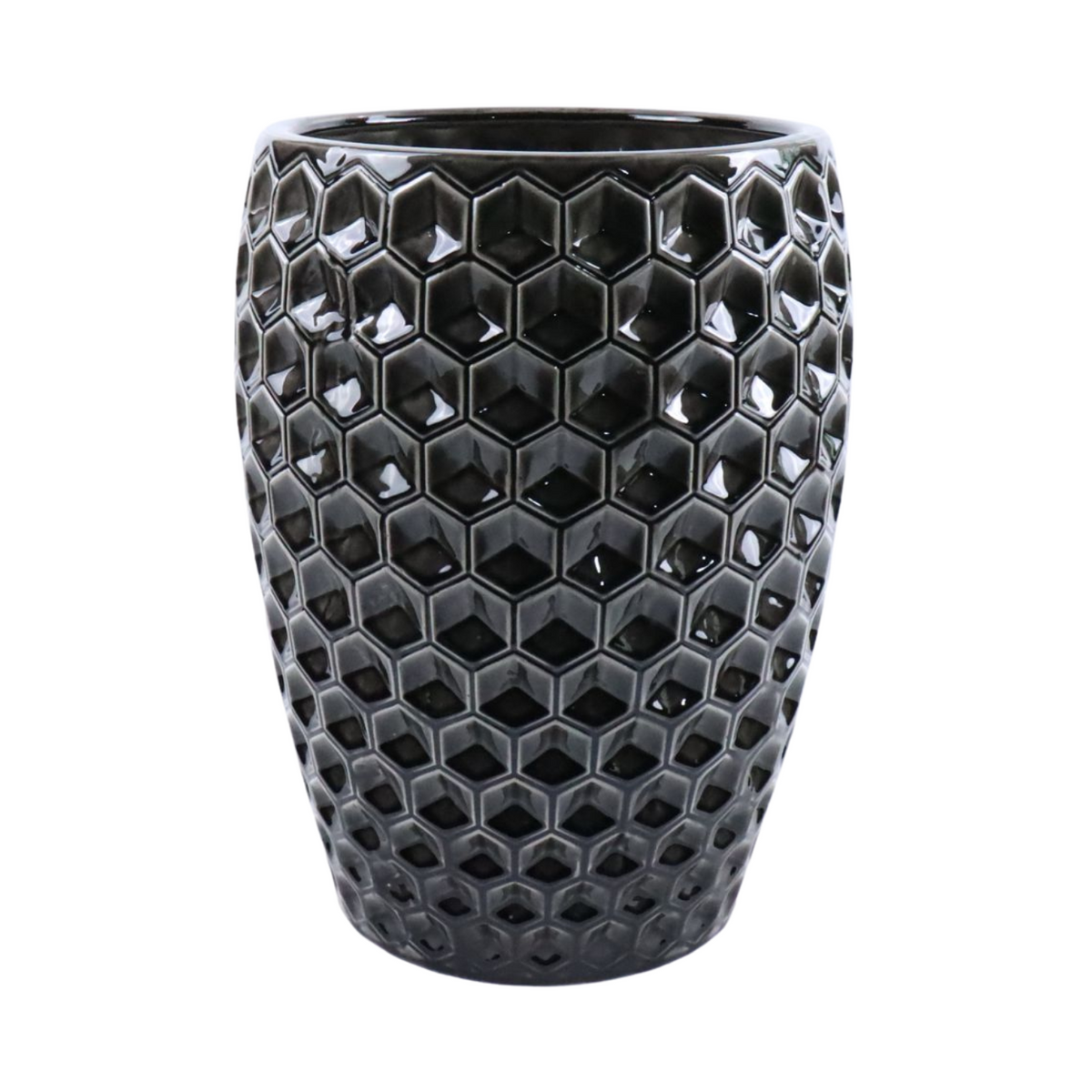 Decorative Versailles 38x54 cm Black glazed ceramic planter, front view against a white background