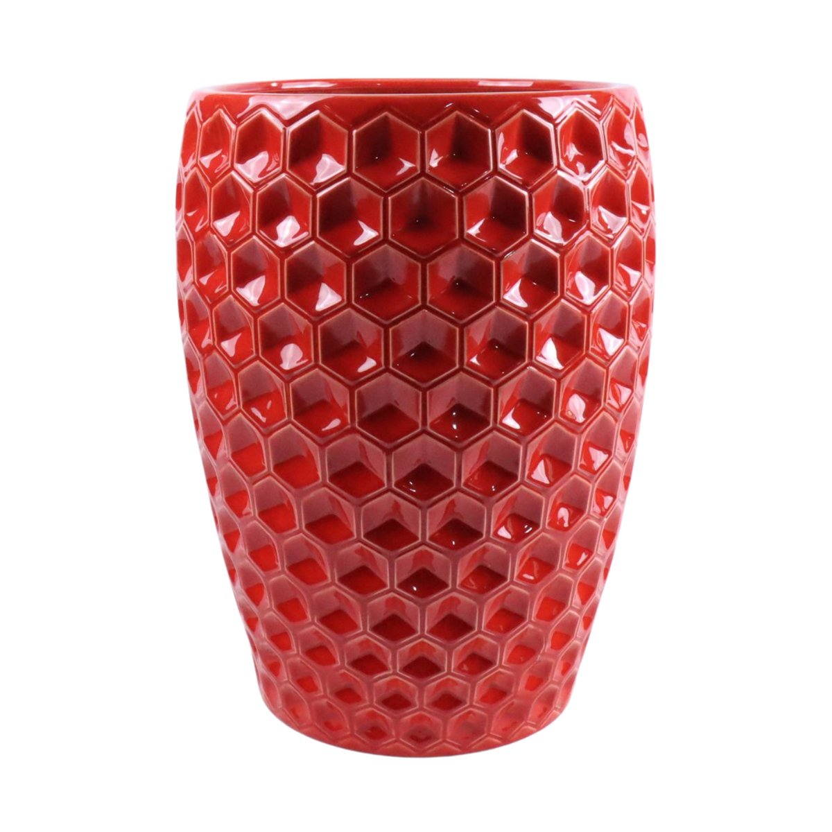 Pot Versailles décoratif 38x54 cm rouge en terre cuite émaillée, vue de face sur fond blanc