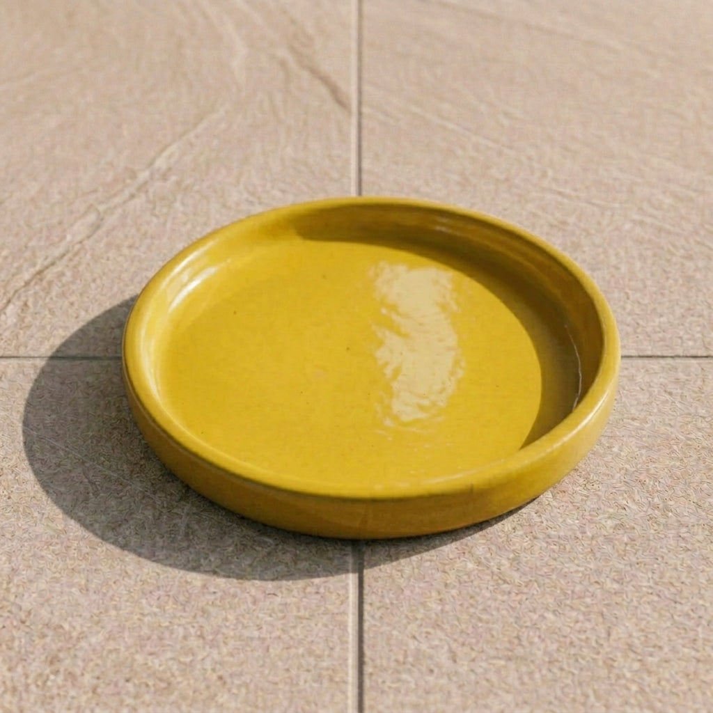 Yellow ceramic planter saucer – frost-resistant