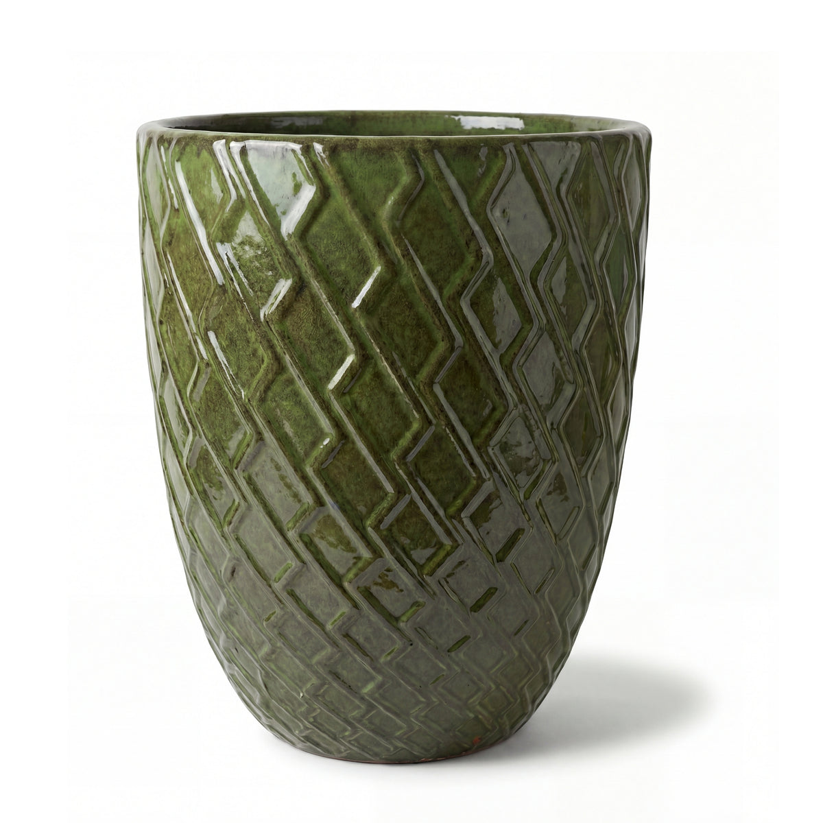 Pot Zeus 30x44 cm vert profond en terre cuite émaillée, vue de face sur fond blanc