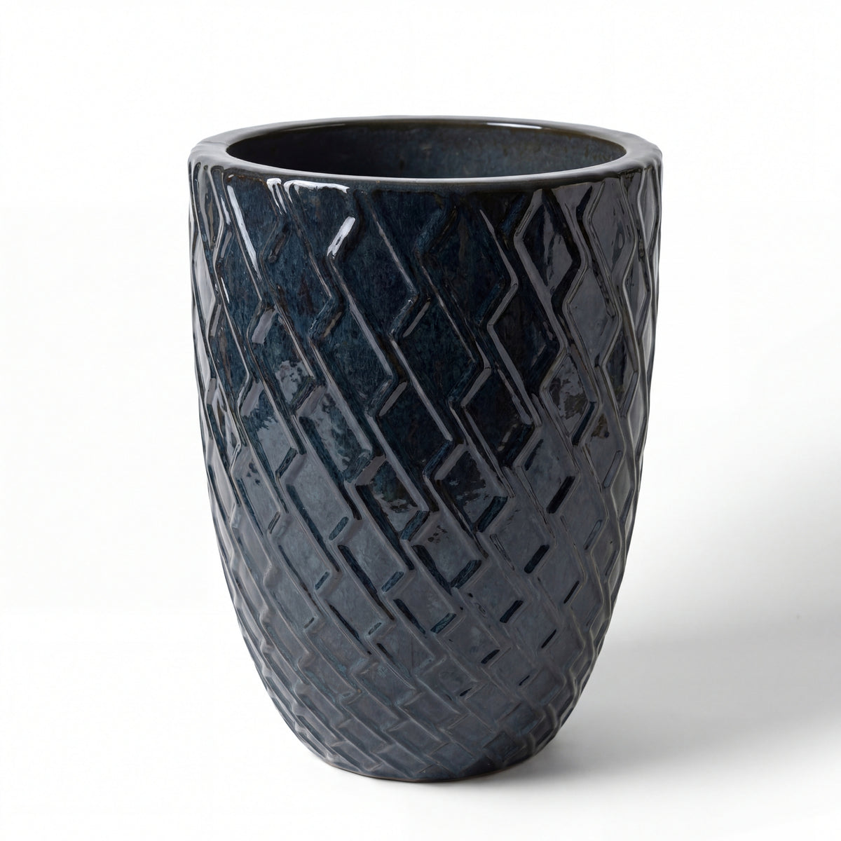 Pot Zeus 30x44 cm saphir en terre cuite émaillée, vue de face sur fond blanc
