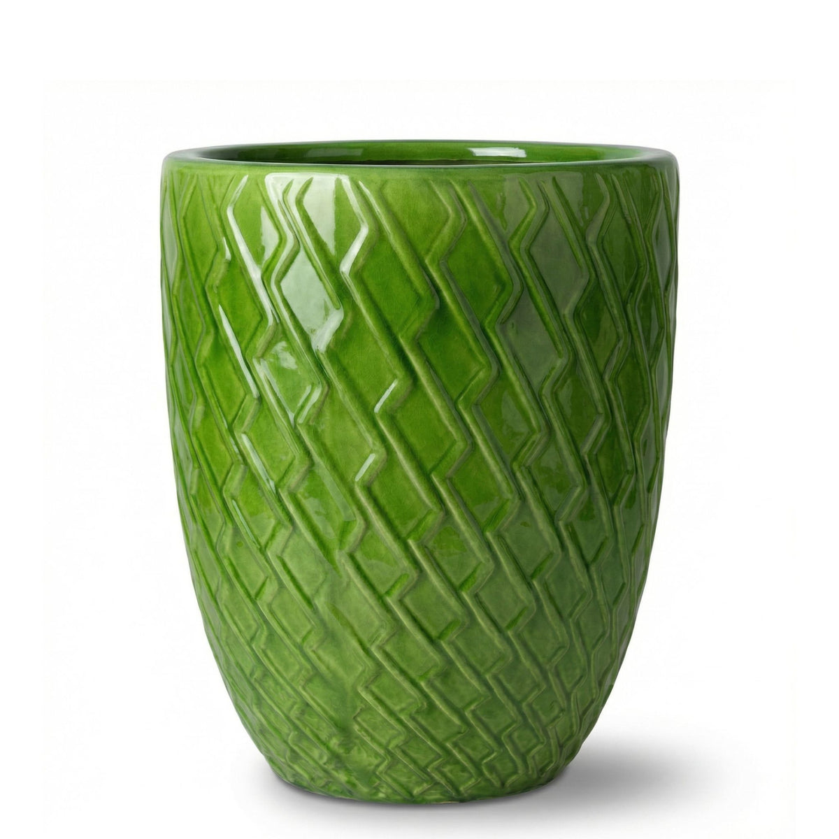 Pot Zeus décoratif 32x40 cm vert pomme en terre cuite émaillée, vue de face sur fond blanc